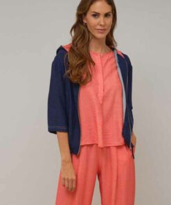 Bomber capucha estampado denim