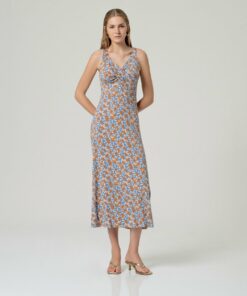 Vestido tirantes drapeado en pecho Azul Empolvado