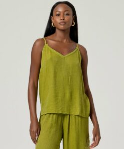 Top titanes finos, escote pico Verde