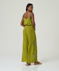 Alternative view of Pantalon ancho con detalle de crochet Verde