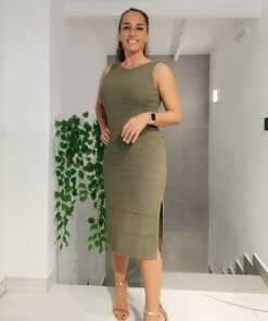 Vestido calados kaki