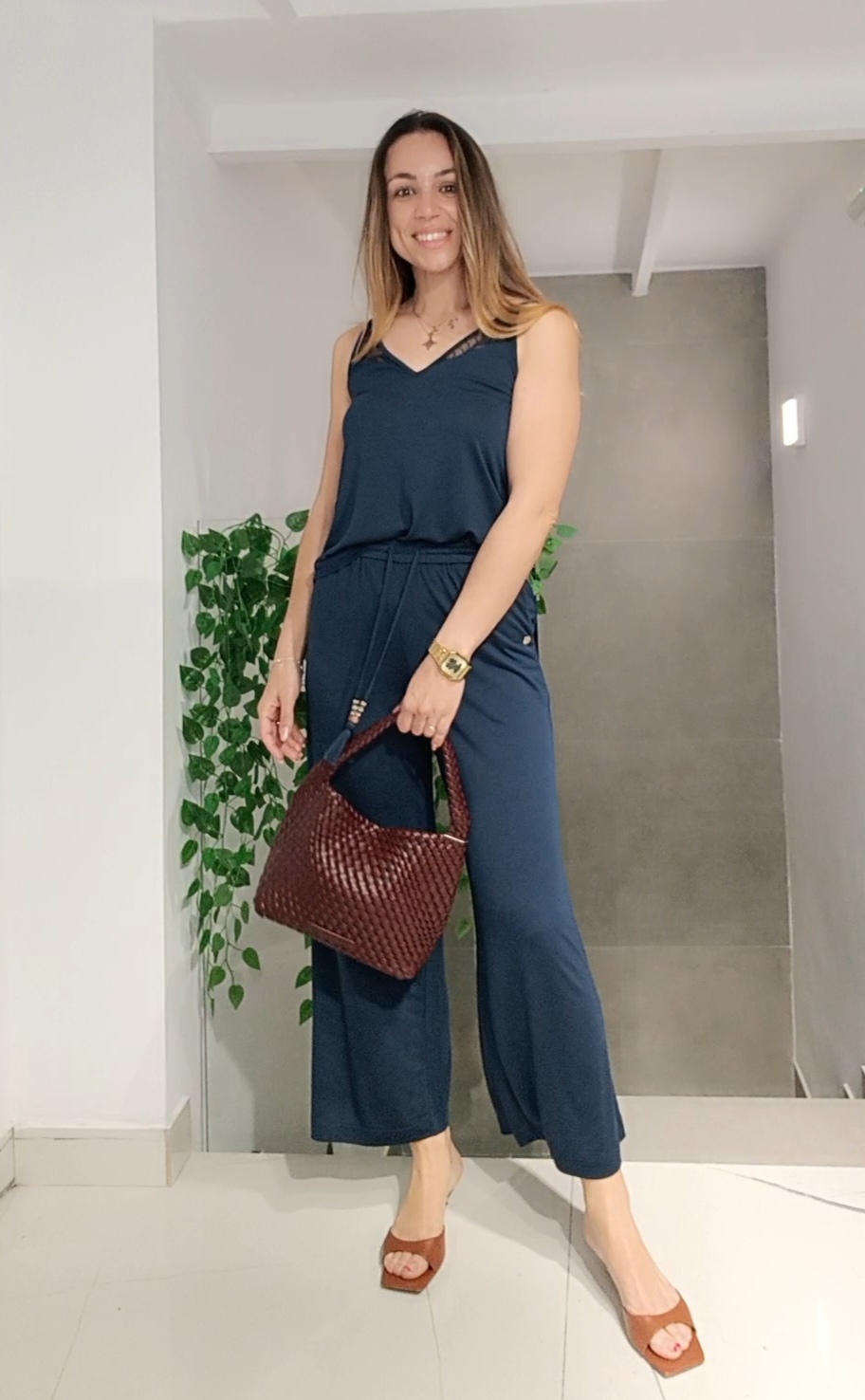 Pantalón goma bolsillos azul