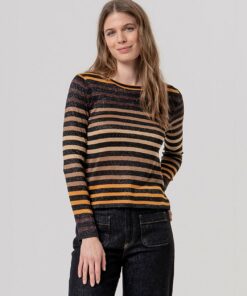Jersey cuello redondo listado Negro