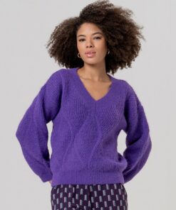Jersey escote pico con trenzas Morado