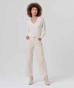 Jeans rectos deshilachado en bajo Crudo