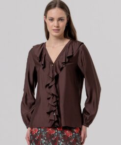 Blusa con volantes en delantero Chocolate